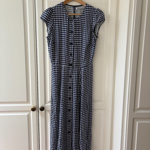 Reformation Fauna Blue Gingham Midi Dress Size 6 - Picture 3 of 6